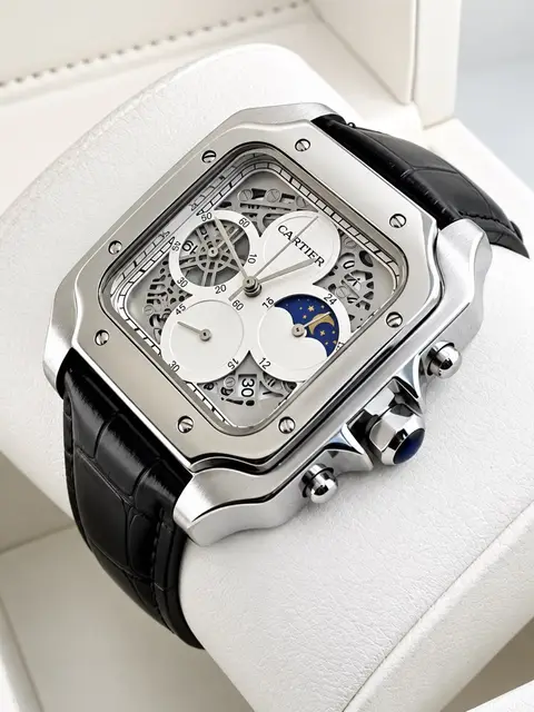 Montre Cartier Santos squelette avec bracelet en cuir bleu — photo 3