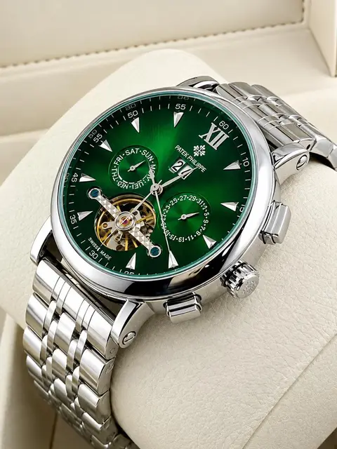 Montre homme Patek Philippe automatique cadran vert bracelet acier — photo 1
