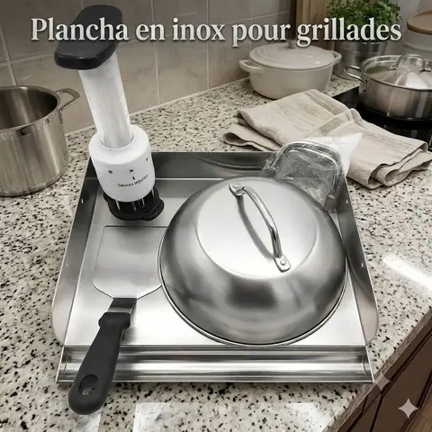 Plancha en inox pour grillades avec accessoires — photo 1