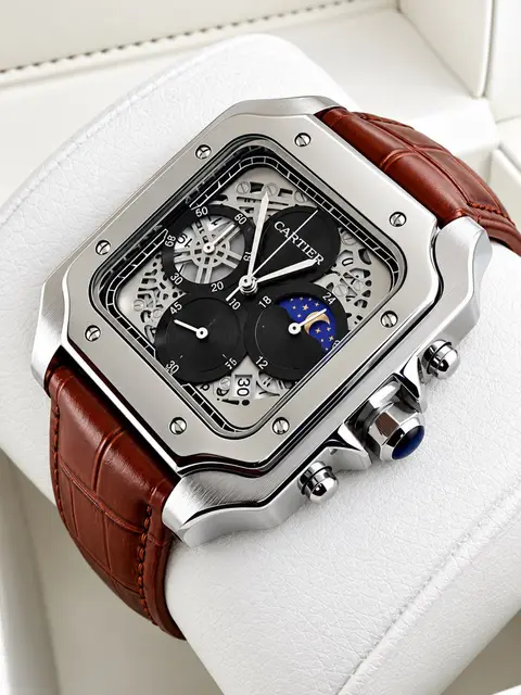 Montre Cartier Santos squelette avec bracelet en cuir bleu — photo 2