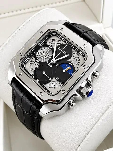 Montre Cartier Santos squelette avec bracelet en cuir bleu — photo 4